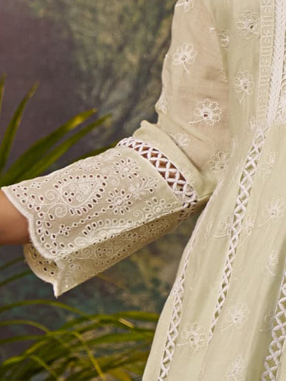 Indo Era Green Embroidered Anarkali Kurta Trousers With Dupatta Set