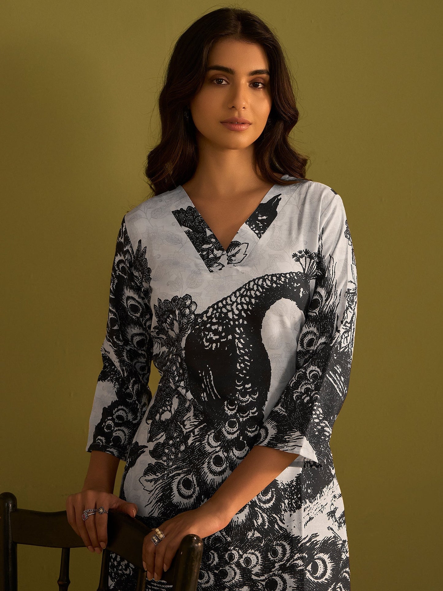 Indo Era Black Printed Straight Kurta Trousers  Set