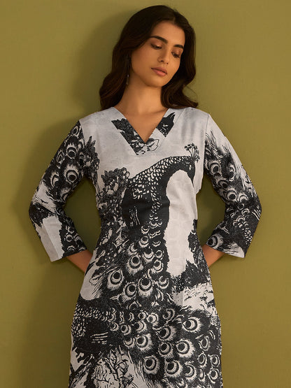 Indo Era Black Printed Straight Kurta Trousers  Set
