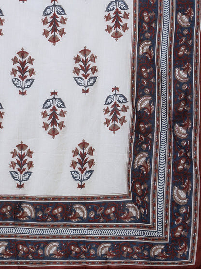 Indo Era Blue Printed Straight Kurta Salwar With Dupatta Set