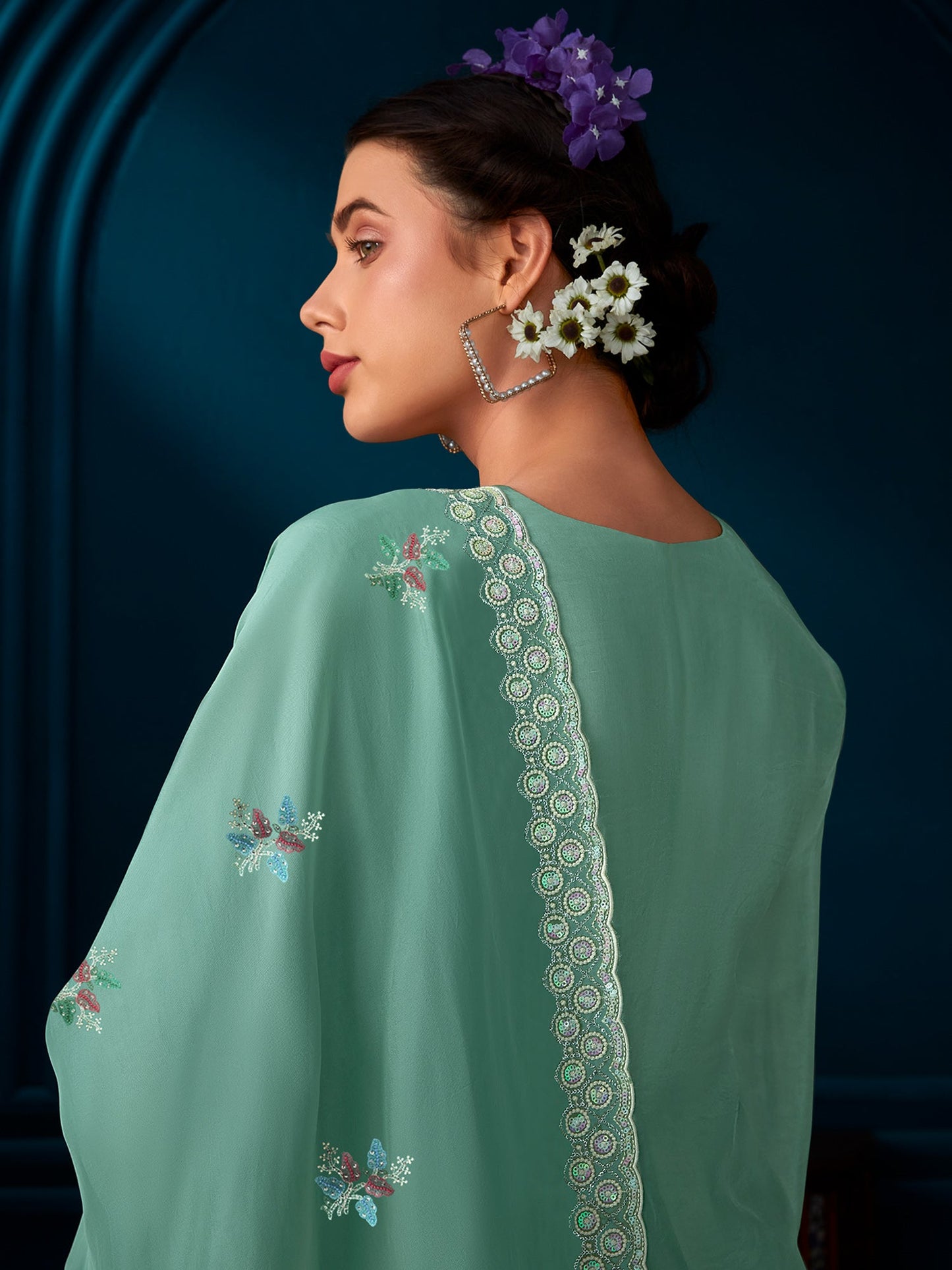 Indo Era Green Straight Embroidered Kurta Trousers With Dupatta Set