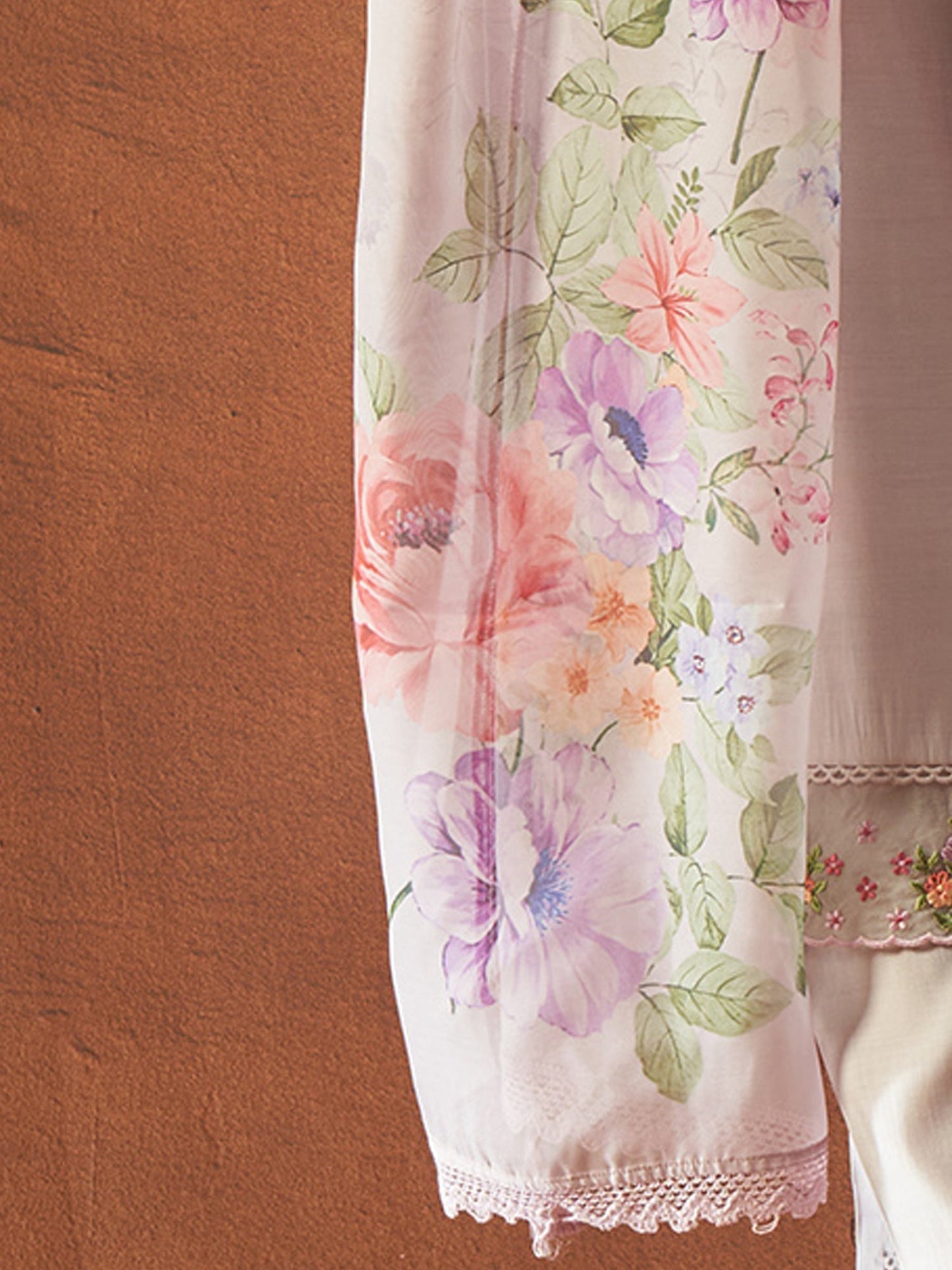 Indo Era Lavender Embroidered Straight Kurta Trousers With Dupatta set