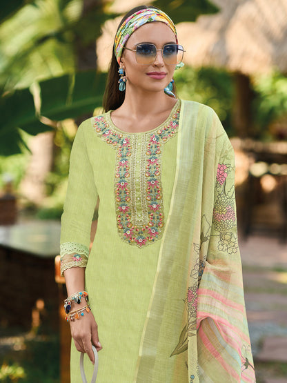 Indo Era Green Embroidered Straight Kurta Trousers With Dupatta set