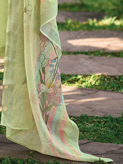 Indo Era Green Embroidered Straight Kurta Trousers With Dupatta set