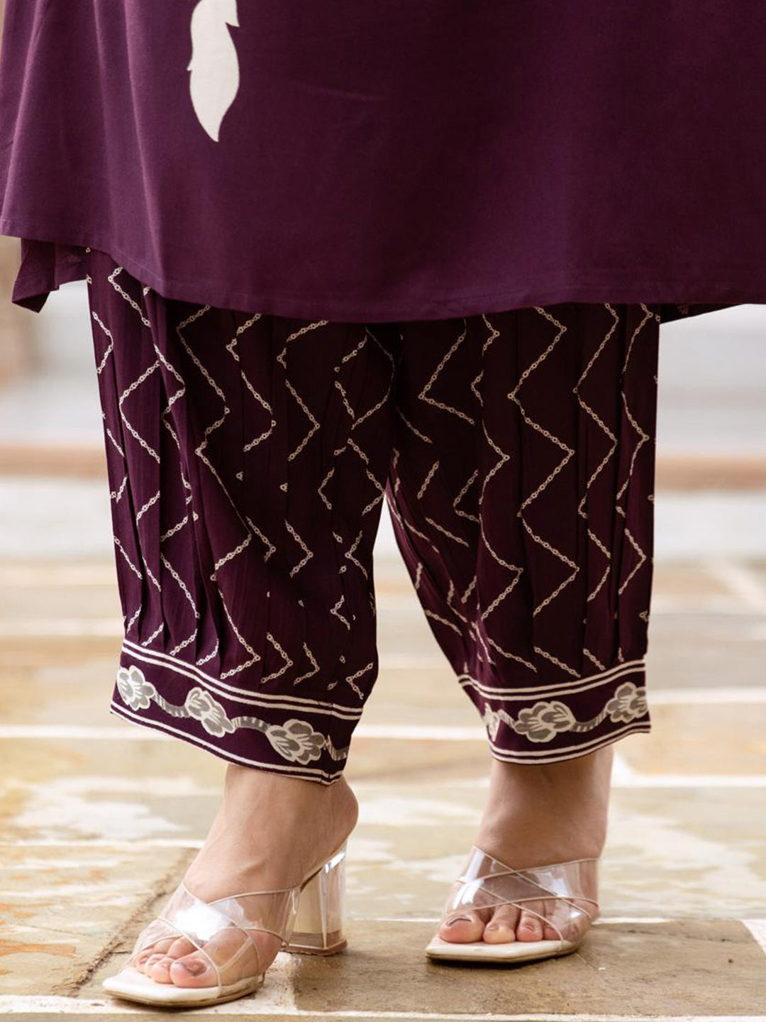 Indo Era Burgundy Printed A-Line Kurta Salwar set