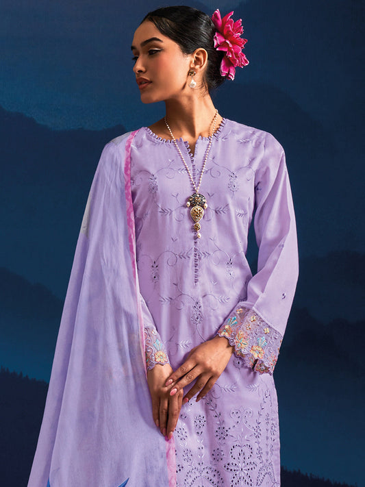 Indo Era Lavender Embroidered Straight Kurta Trousers With Dupatta set