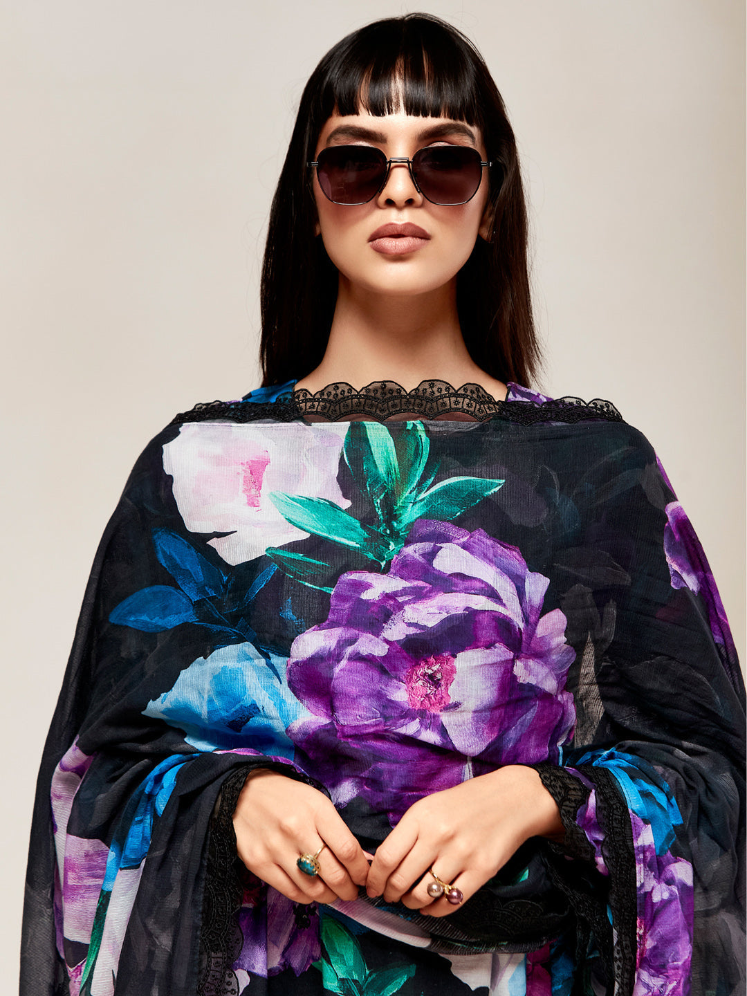 Indo Era Black Embroidered A-Line Kurta Trousers With Dupatta set