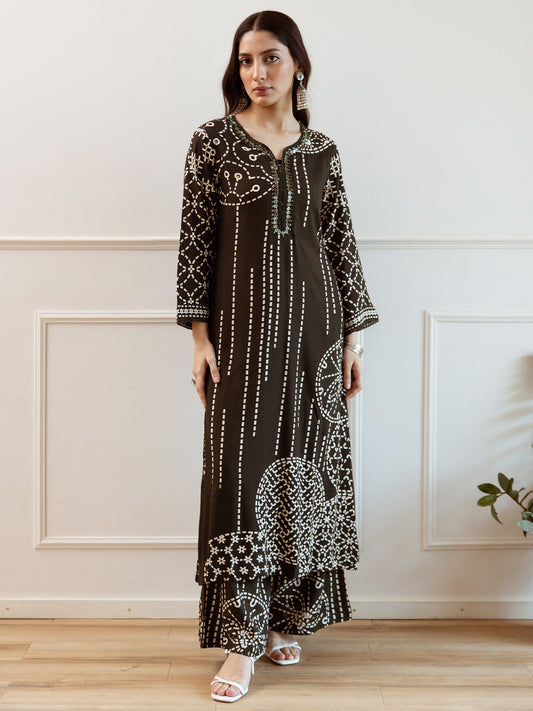 Indo Era Green Printed Straight Kurta Trousers  Set
