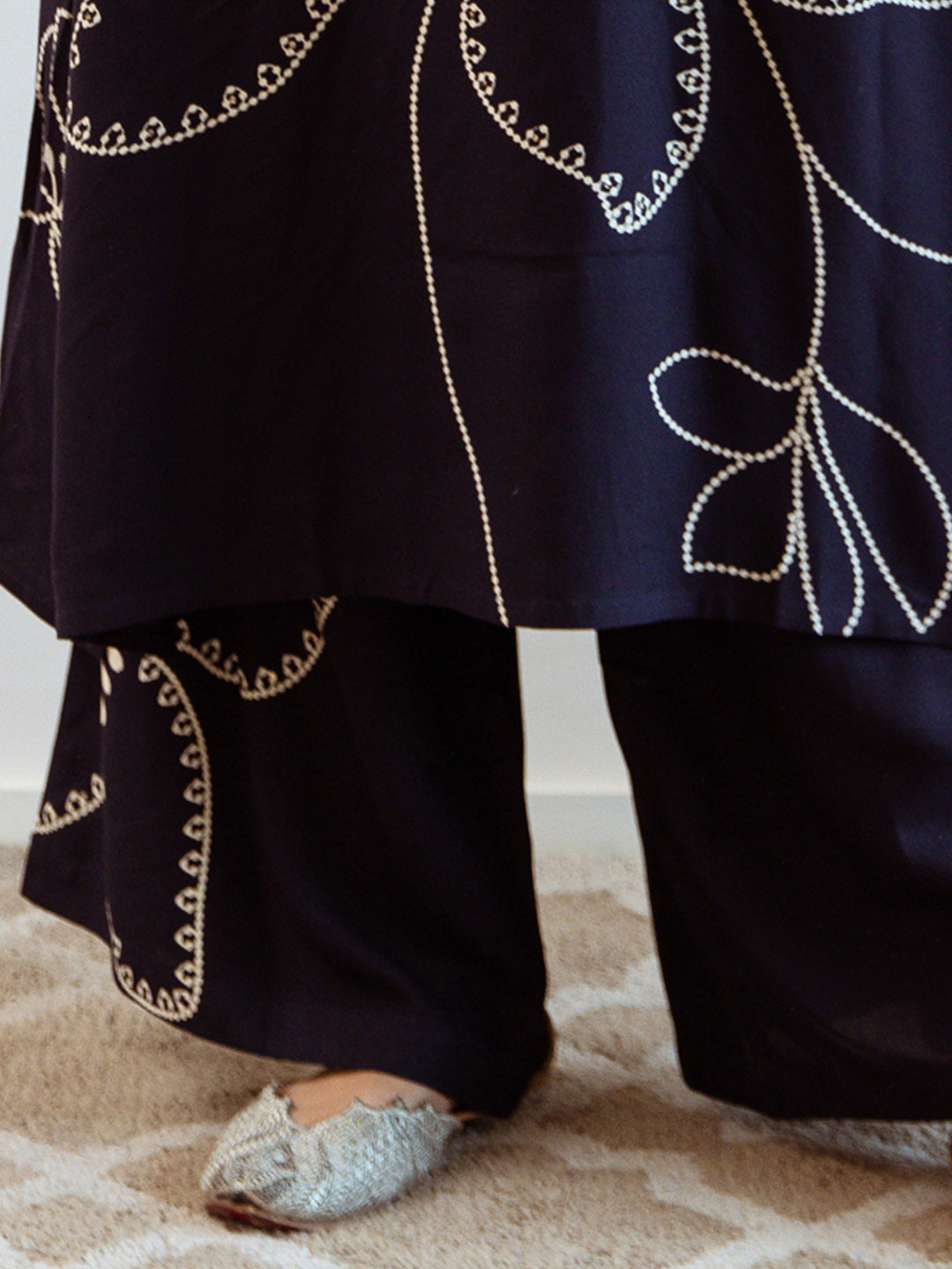 Indo Era Blue Printed Straight Kurta Trousers  Set