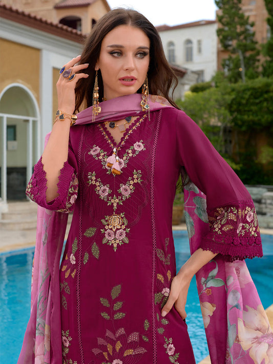 Indo Era Burgundy Embroidered Straight Kurta Trousers With Dupatta Set