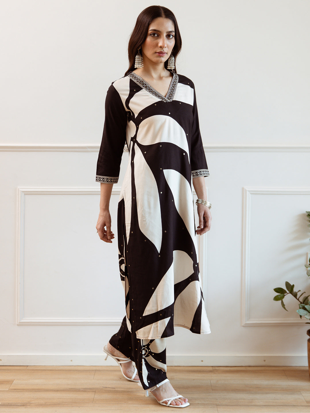 Indo Era Black Printed Straight Kurta Trousers set