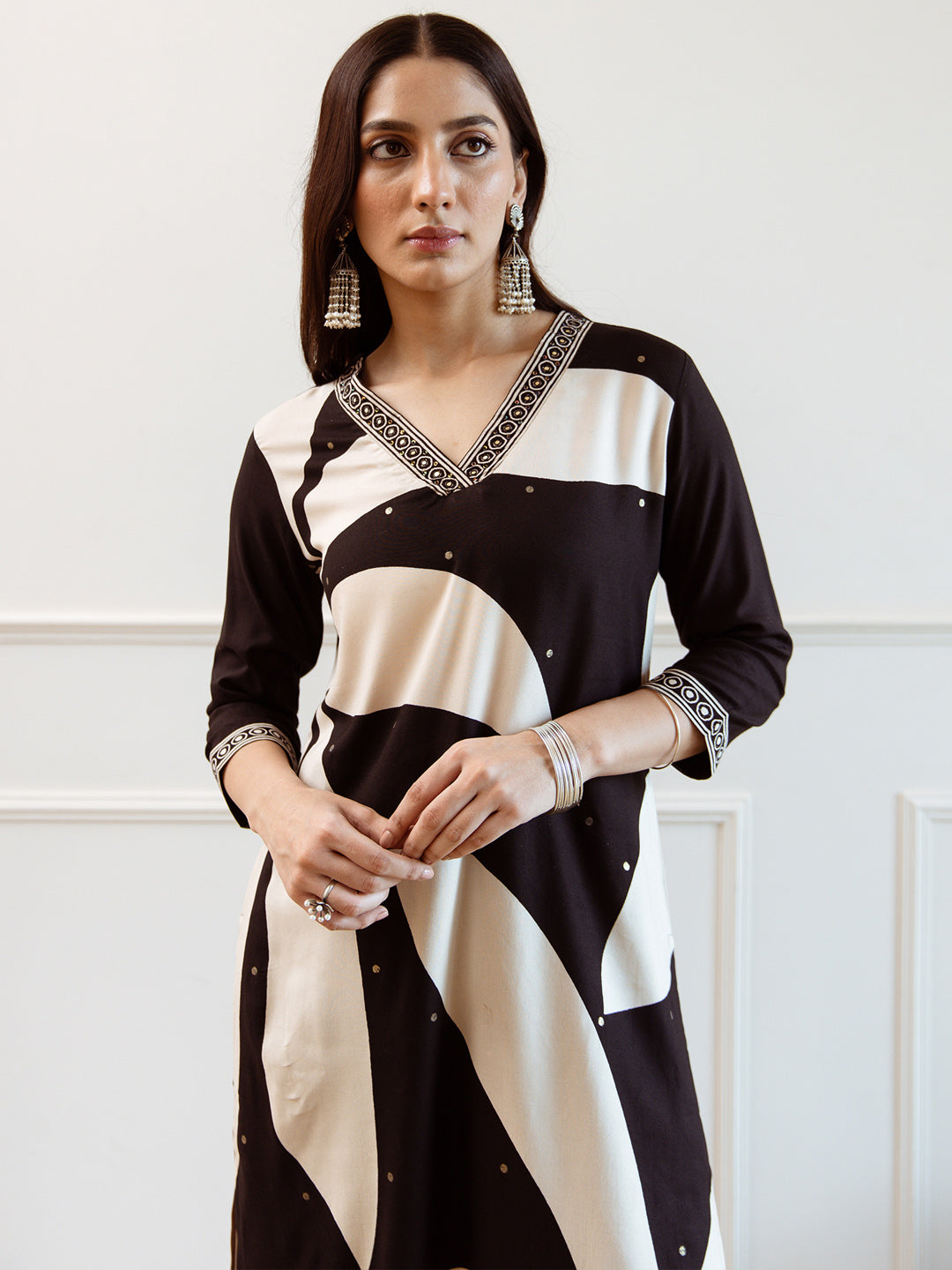 Indo Era Black Printed Straight Kurta Trousers set