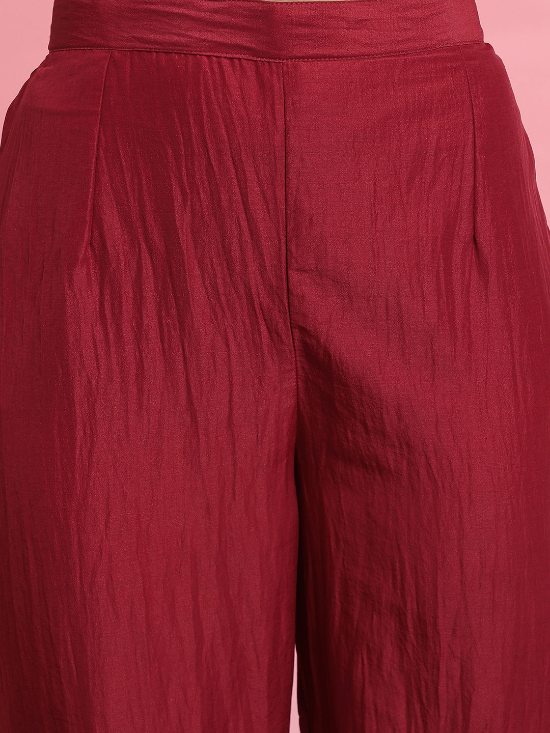 Maroon Embroidered Straight Kurta Trousers With Dupatta Set