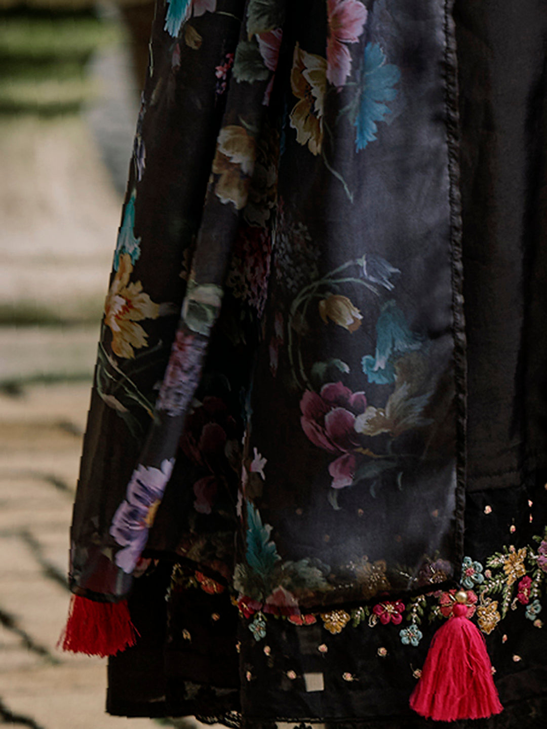 Indo Era Black Embroidered A-Line Kurta Trousers With Dupatta Set