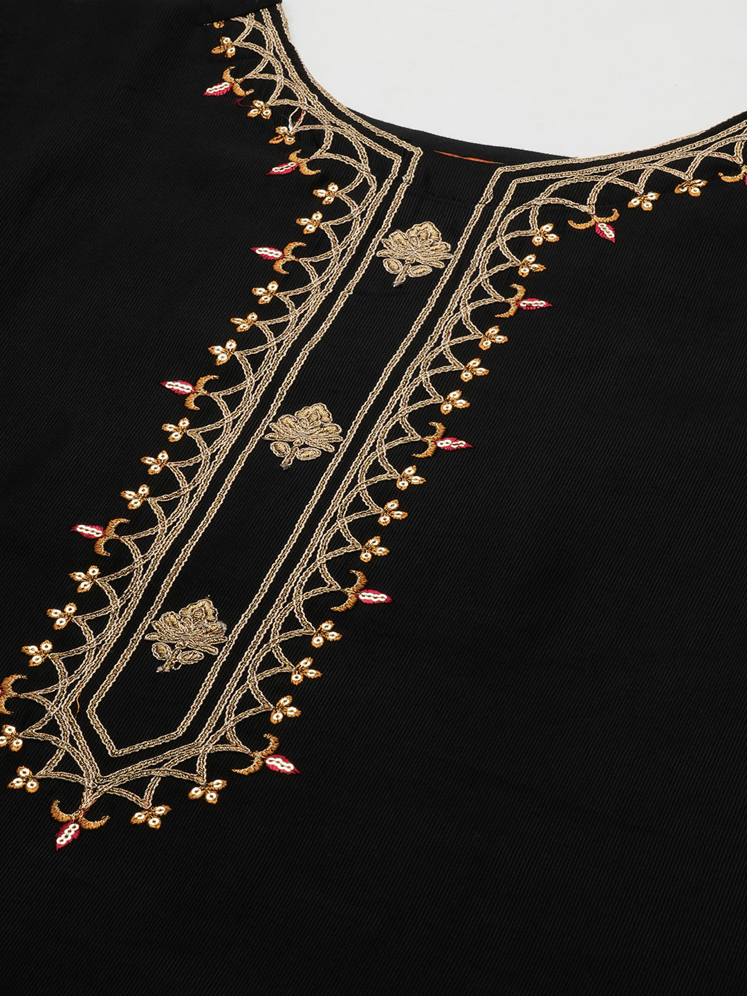 Indo Era Black Embroidered Straight Kurta Trouser With Dupatta Set