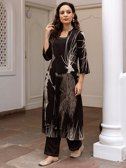 Indo Era Black Printed Straight Kurta Trousers set