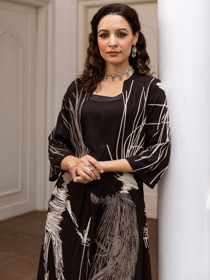 Indo Era Black Printed Straight Kurta Trousers set