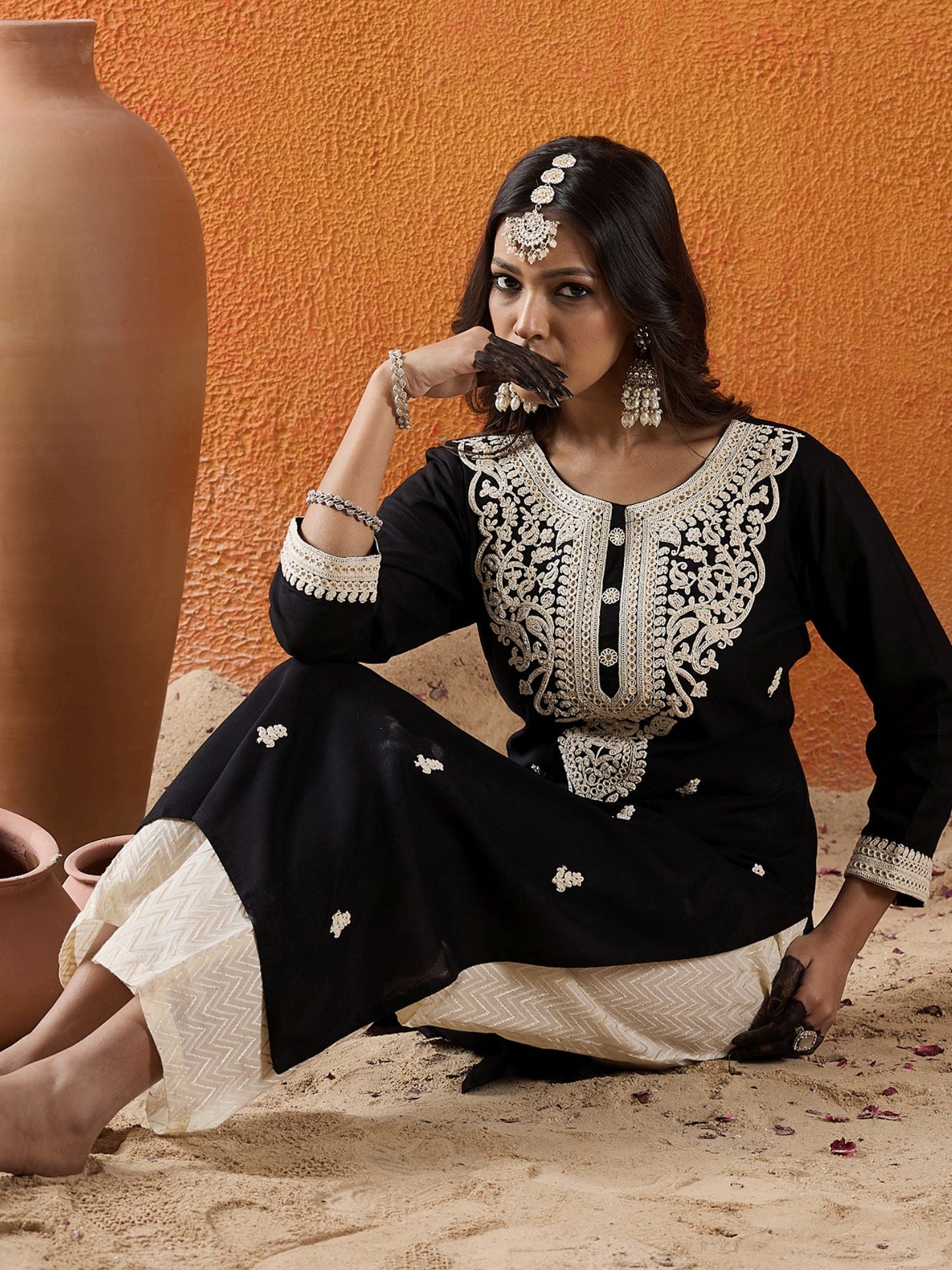 Black Embroidered Straight Kurtas