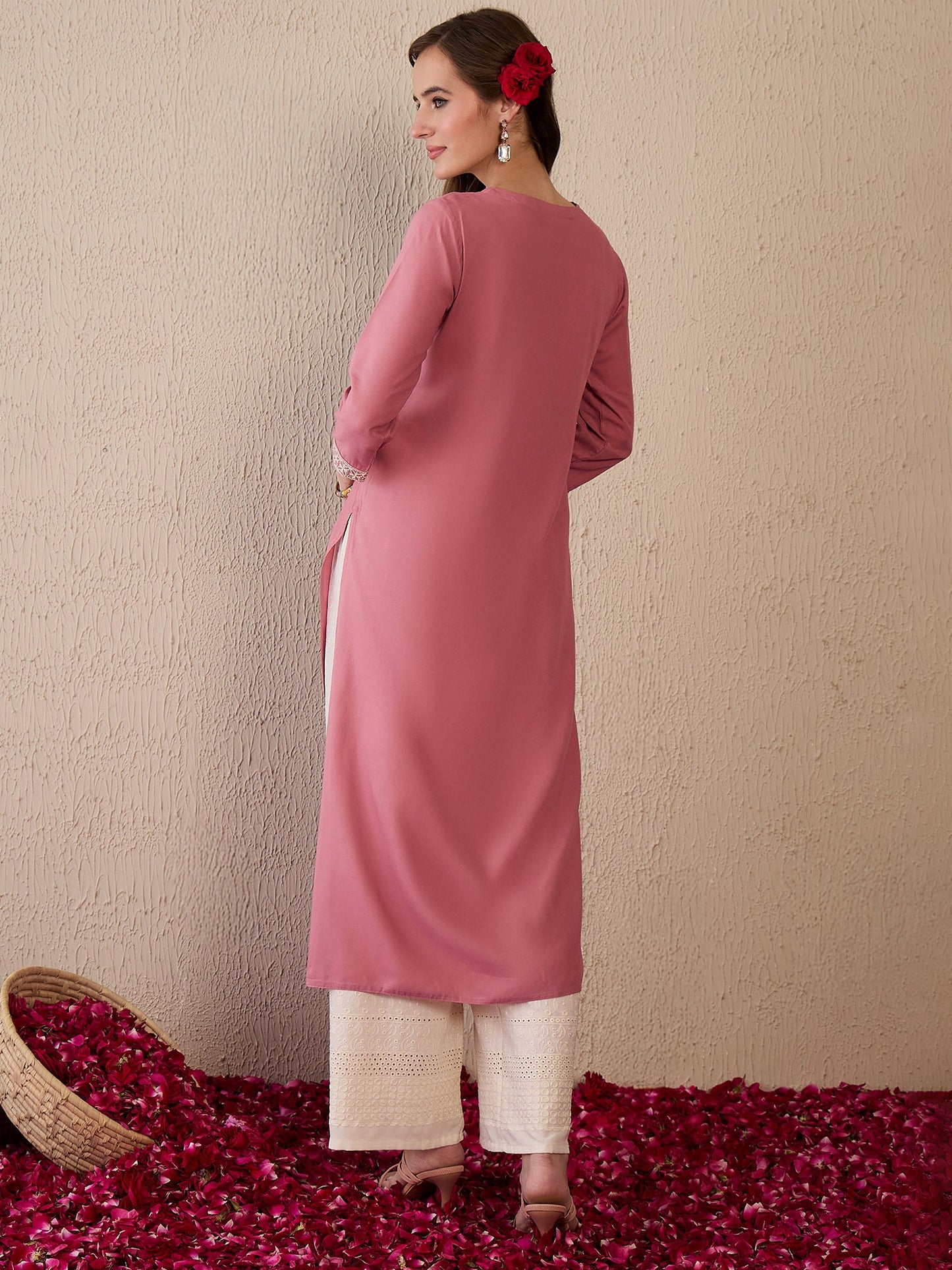 Mauve Embroidered Straight Kurtas