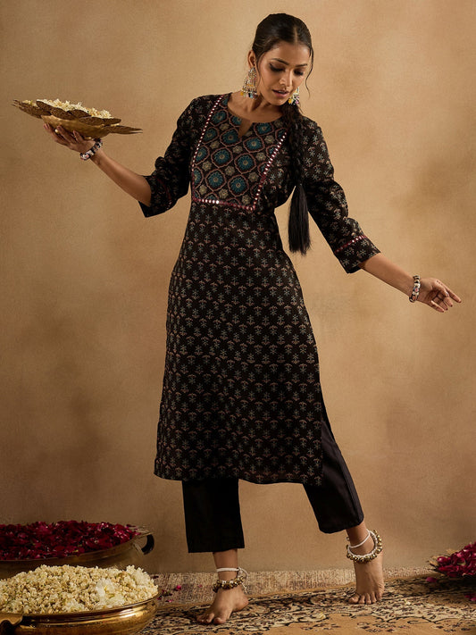 Black Printed Straight Kurtas