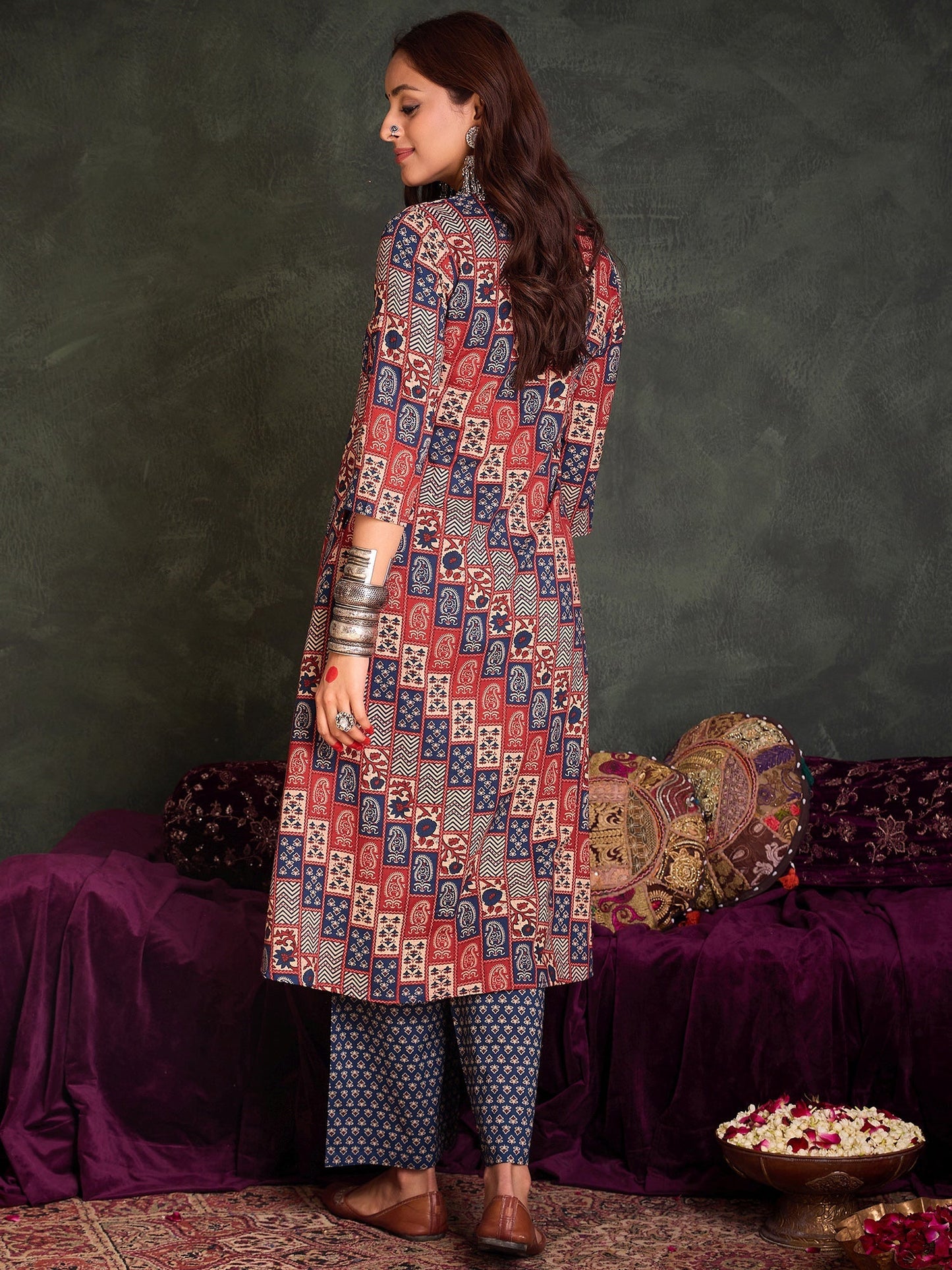 Multi Printed A-Line Kurta Trousers  Set
