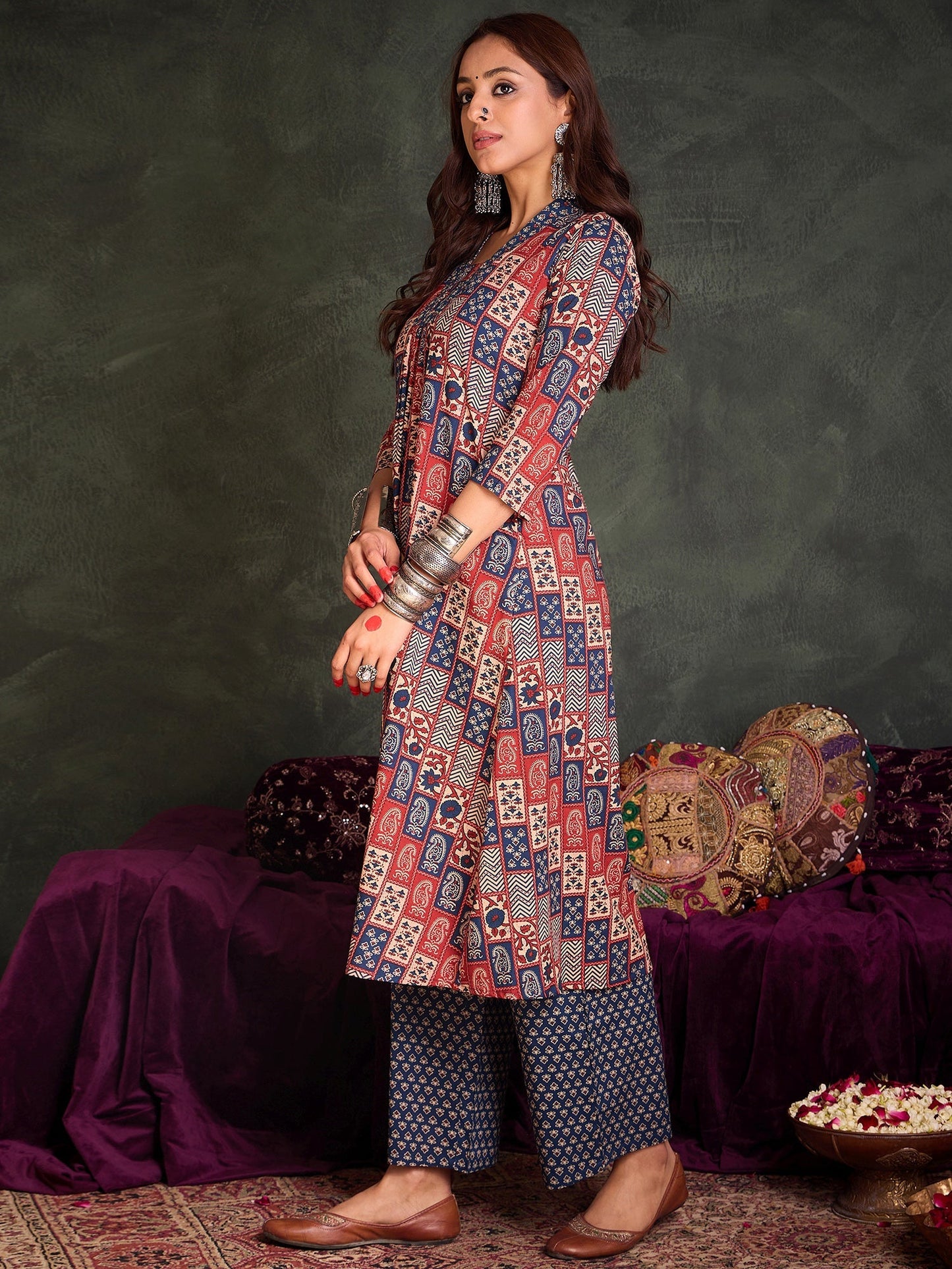 Multi Printed A-Line Kurta Trousers  Set