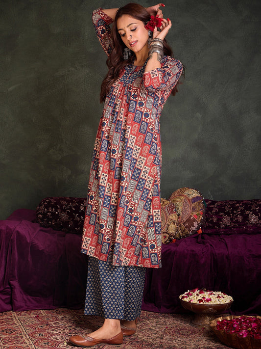 Multi Printed A-Line Kurta Trousers  Set