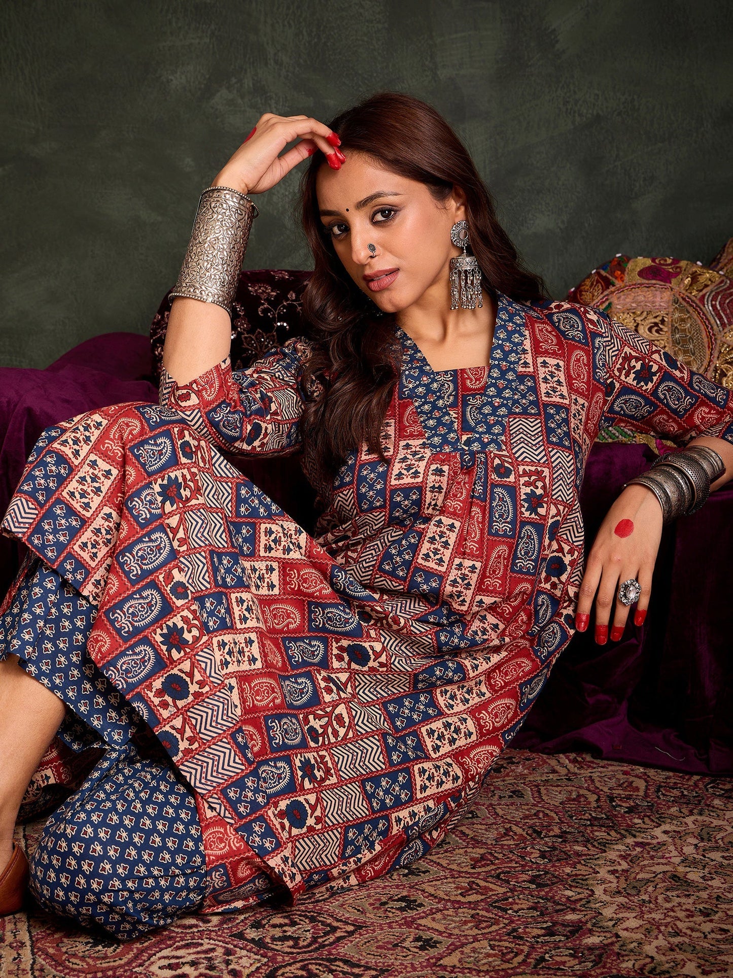 Multi Printed A-Line Kurta Trousers  Set