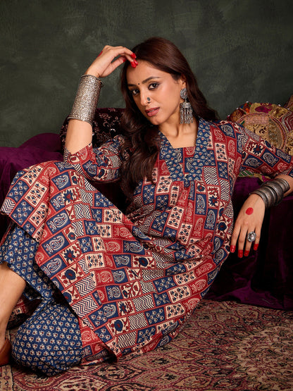 Multi Printed A-Line Kurta Trousers  Set