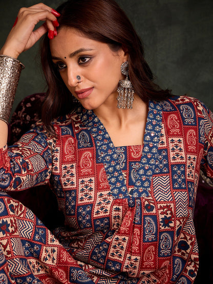 Multi Printed A-Line Kurta Trousers  Set