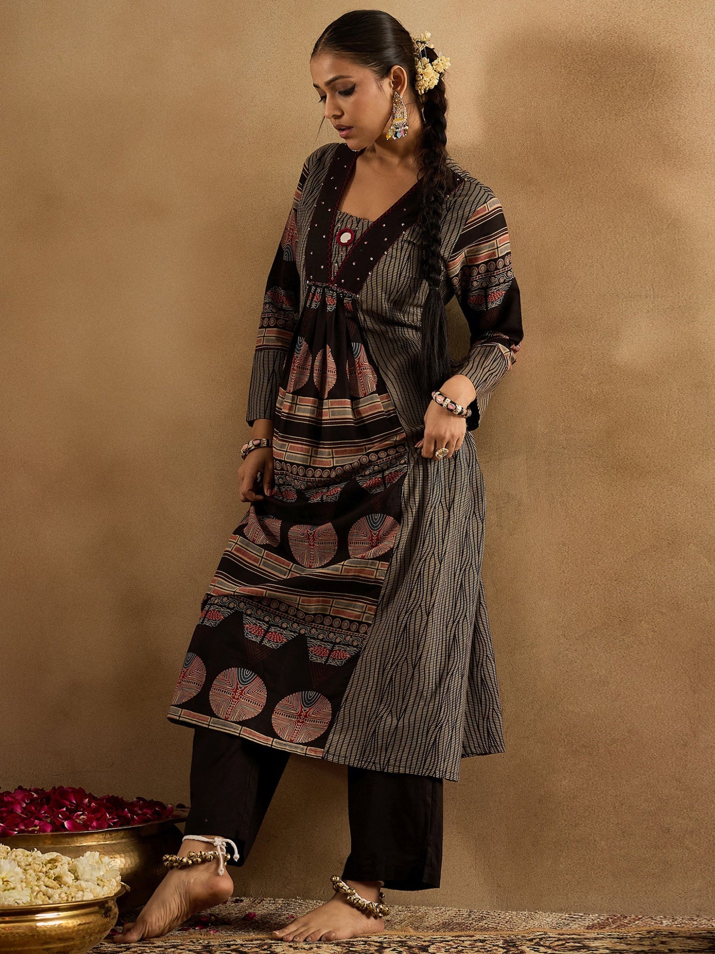 Multi Printed A-Line Kurta Trousers  Set