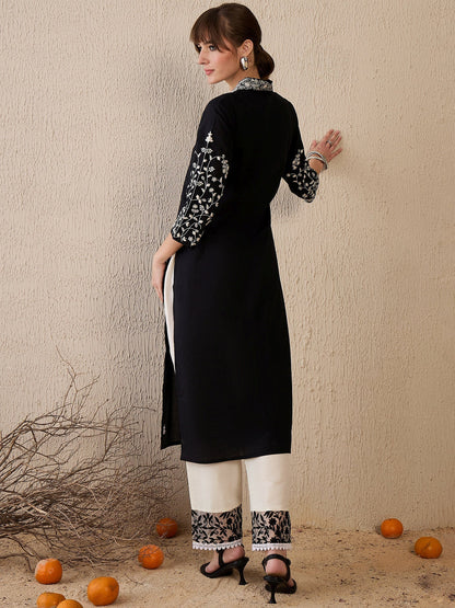 Black Embroidered Straight Kurtas