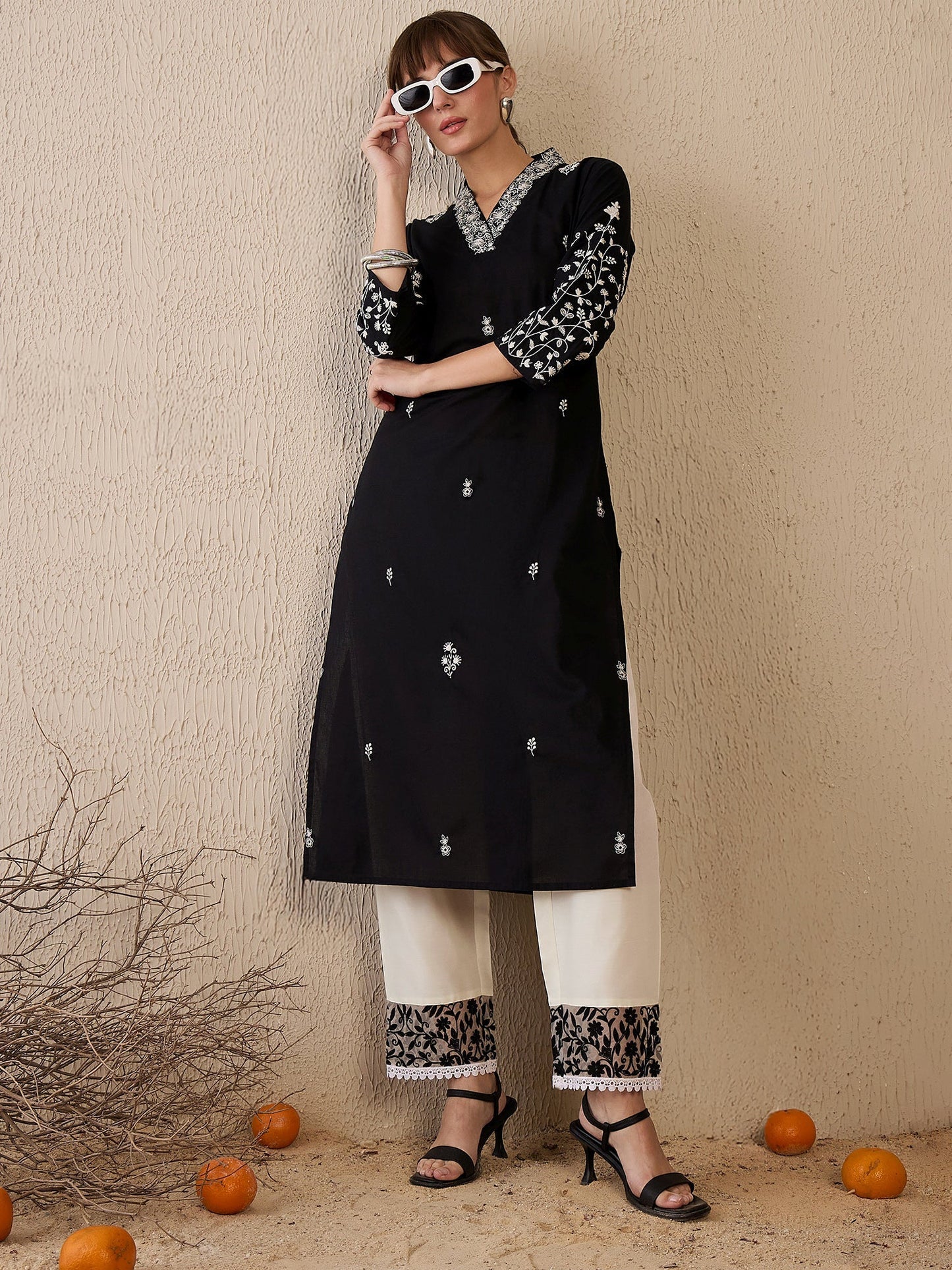 Black Embroidered Straight Kurtas