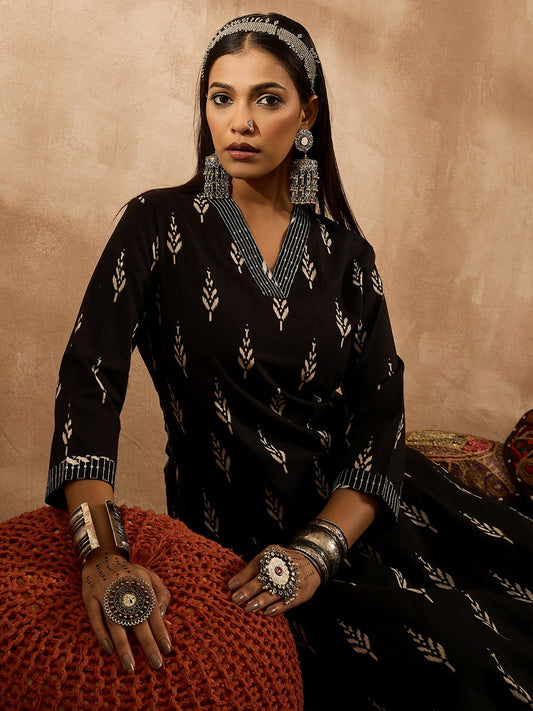 Black Printed Straight Kurtas