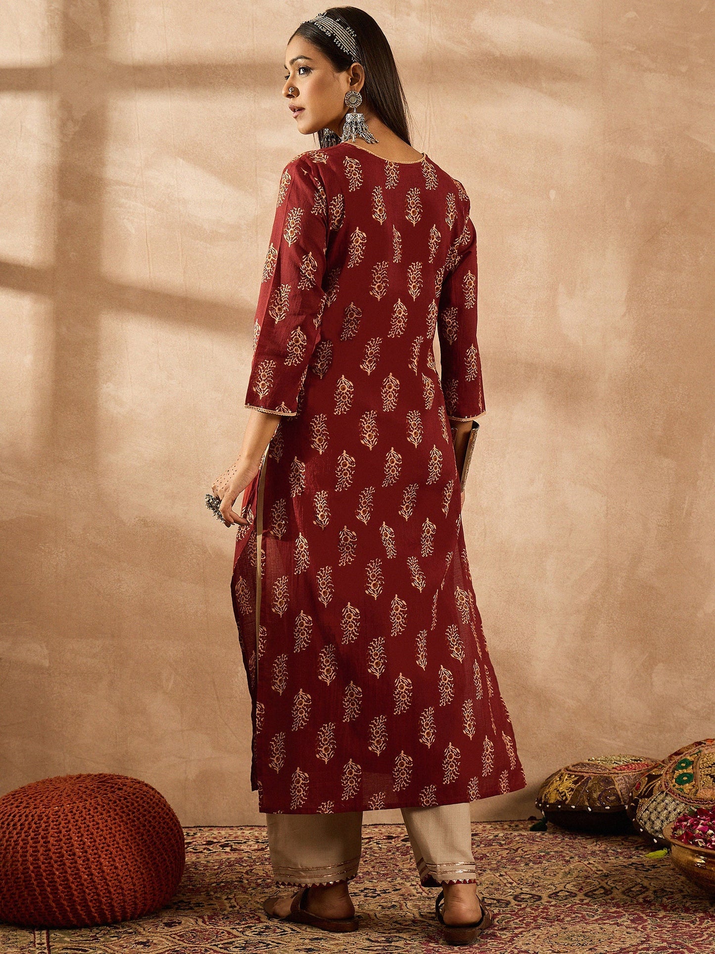 Maroon Printed Straight Kurtas