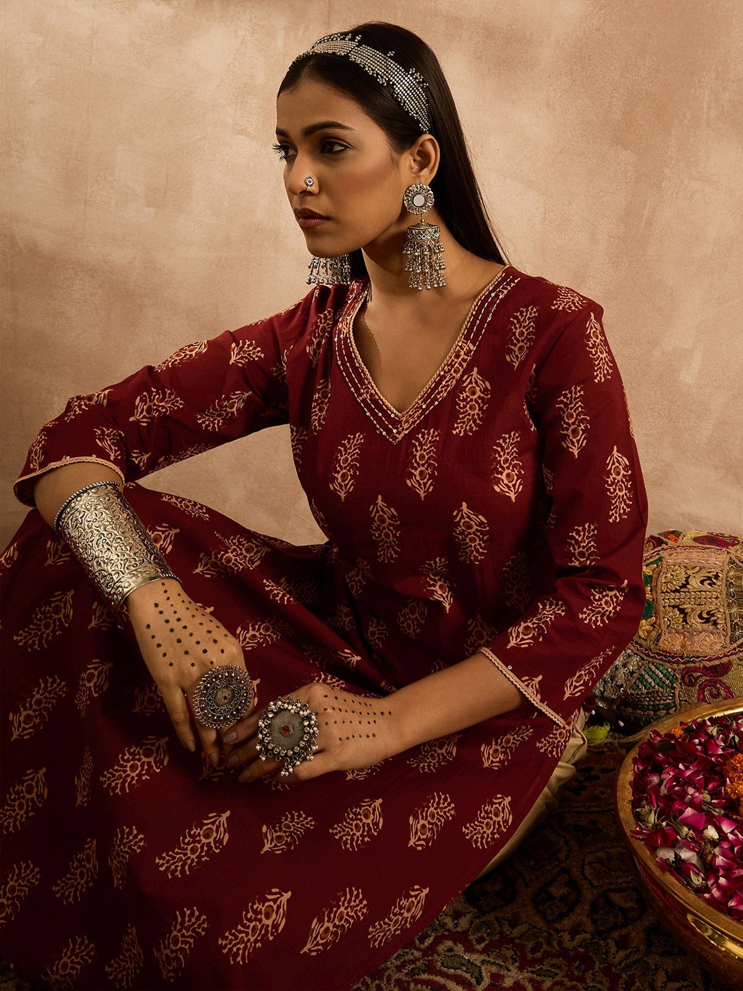 Maroon Printed Straight Kurtas