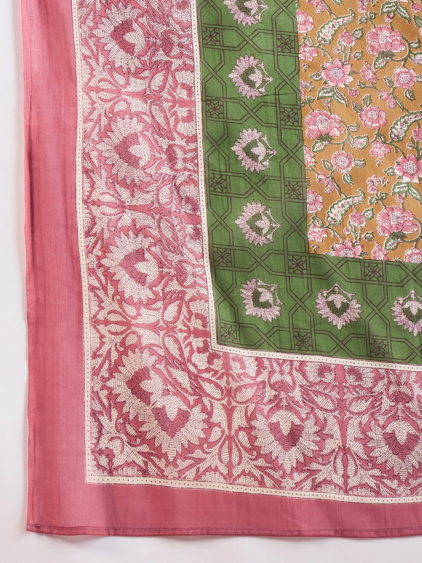 Indo Era Green Printed A-Line Kurta Trousers With Dupatta Set