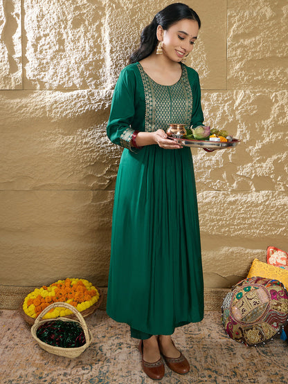 Indo Era Green Yoke Design A-Line Kurtas