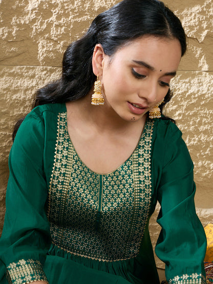 Indo Era Green Yoke Design A-Line Kurtas