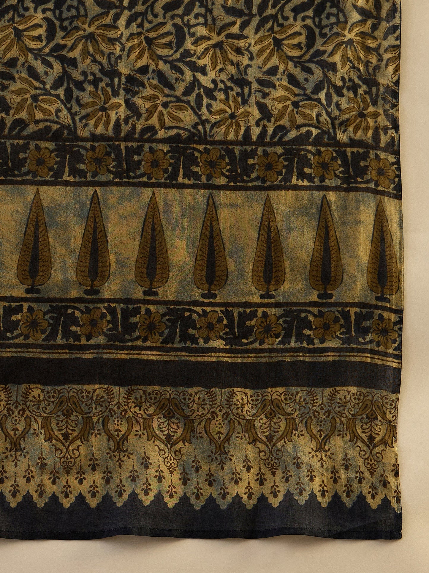 Indo Era Blue Printed Straight Kurta Trousers With Dupatta set