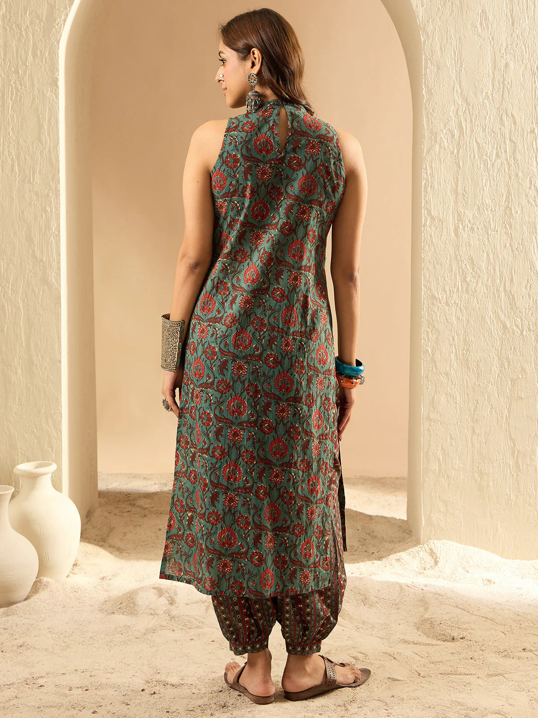 Teal Printed Straight Kurta Salwar set