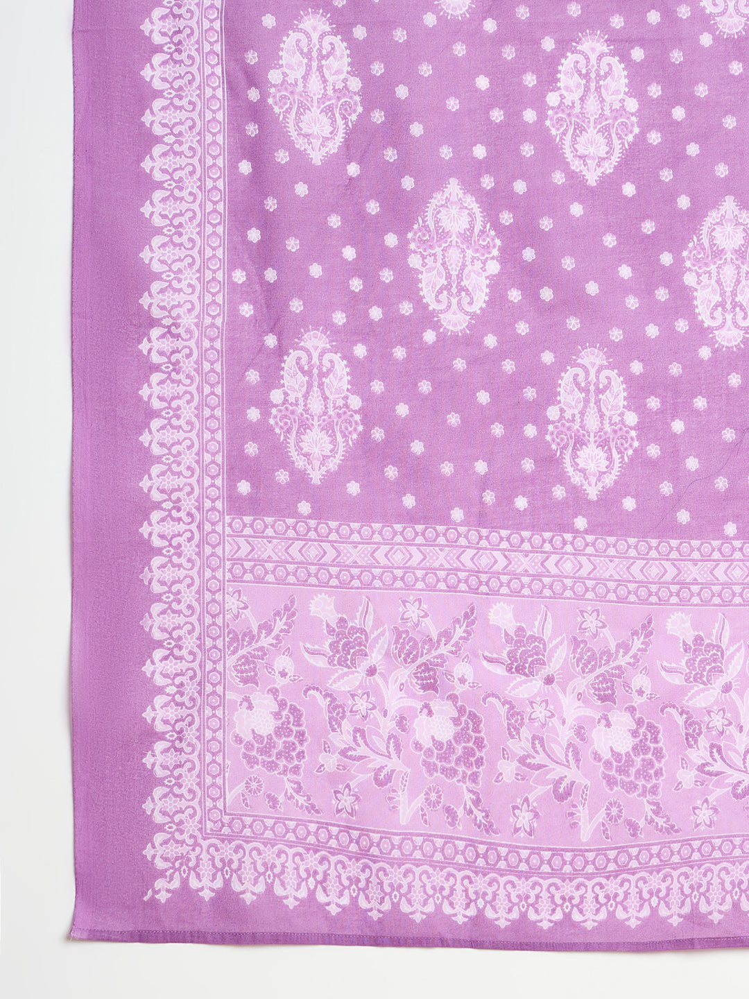 Indo Era Lavender Printed A-Line Kurta Trousers With Dupatta set