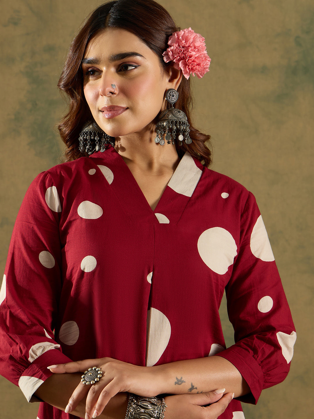 Maroon Printed A-Line Kurta Trousers set