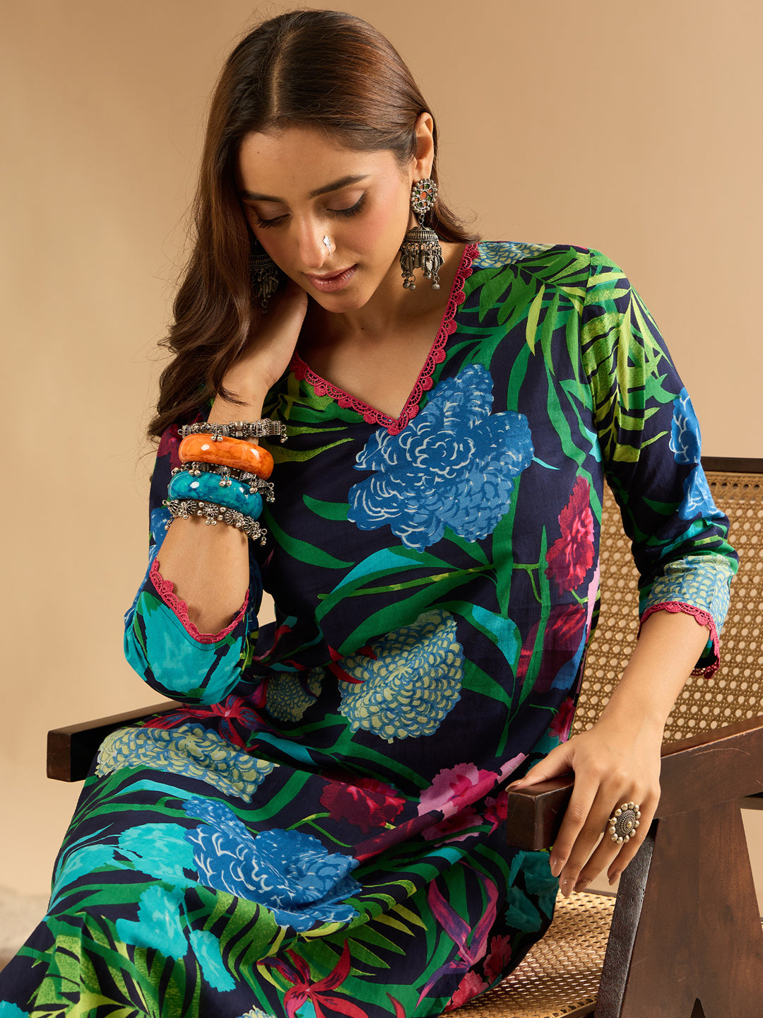 Indo Era Black Printed Straight Kurta Trousers set