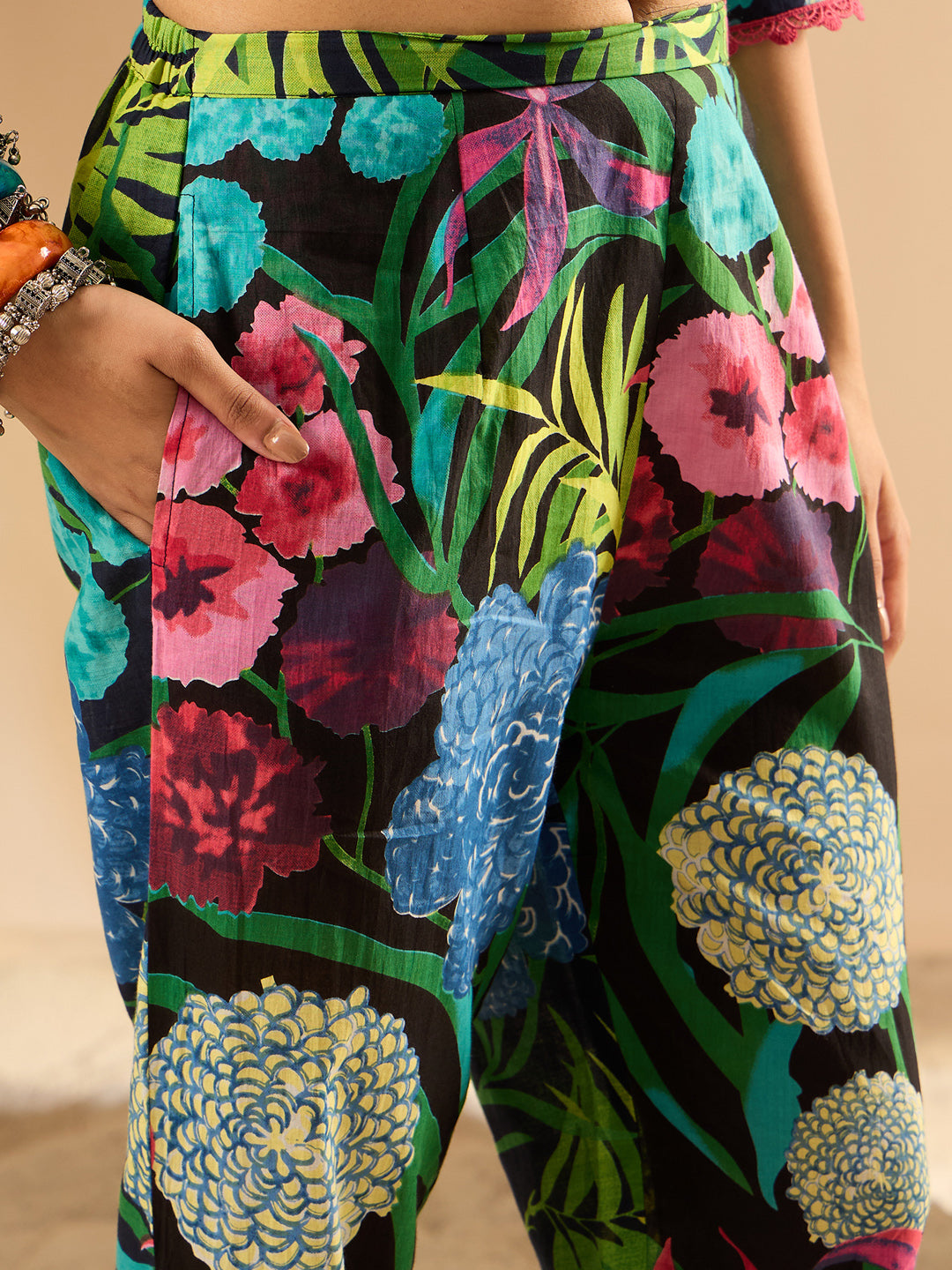 Indo Era Black Printed Straight Kurta Trousers set