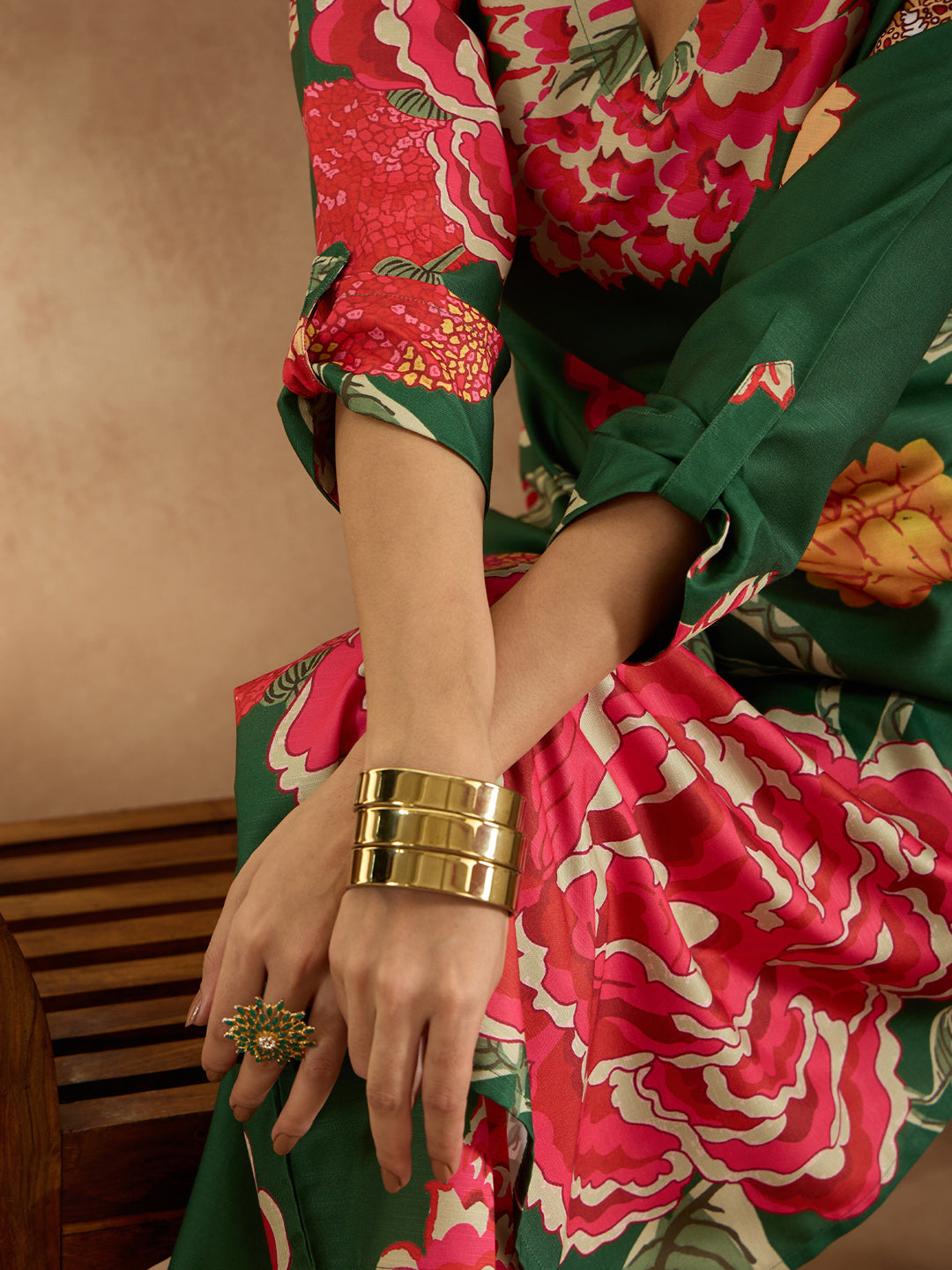 Indo Era Green Printed Straight Kurta Trousers  Set