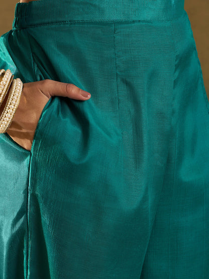 Indo Era Blue Embroidered Straight Kurta Trousers With Dupatta  Set