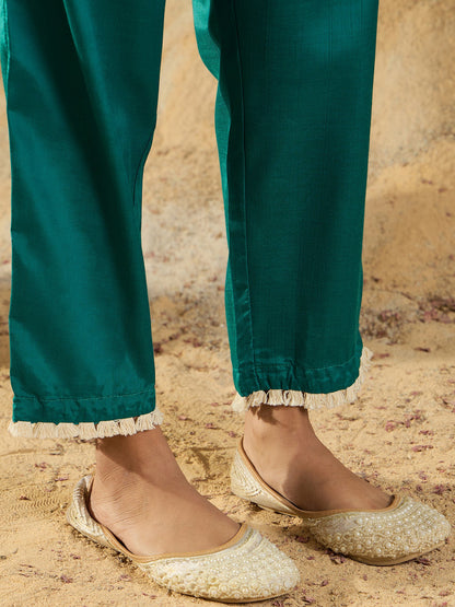 Indo Era Blue Embroidered Straight Kurta Trousers With Dupatta  Set
