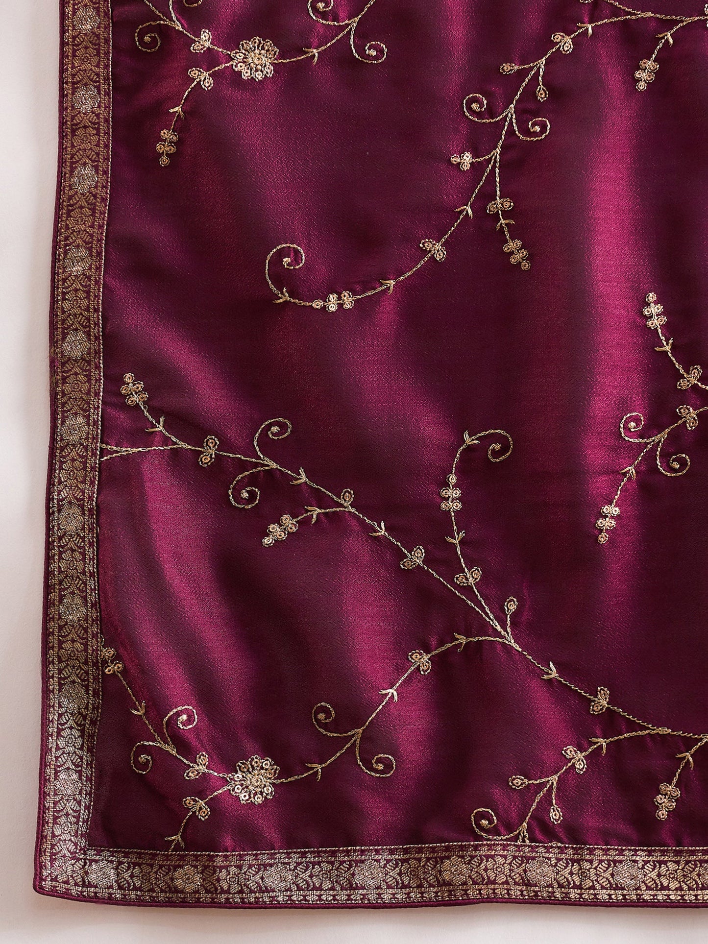 Indo Era Burgundy Embroidered Straight Kurta Trousers With Dupatta set