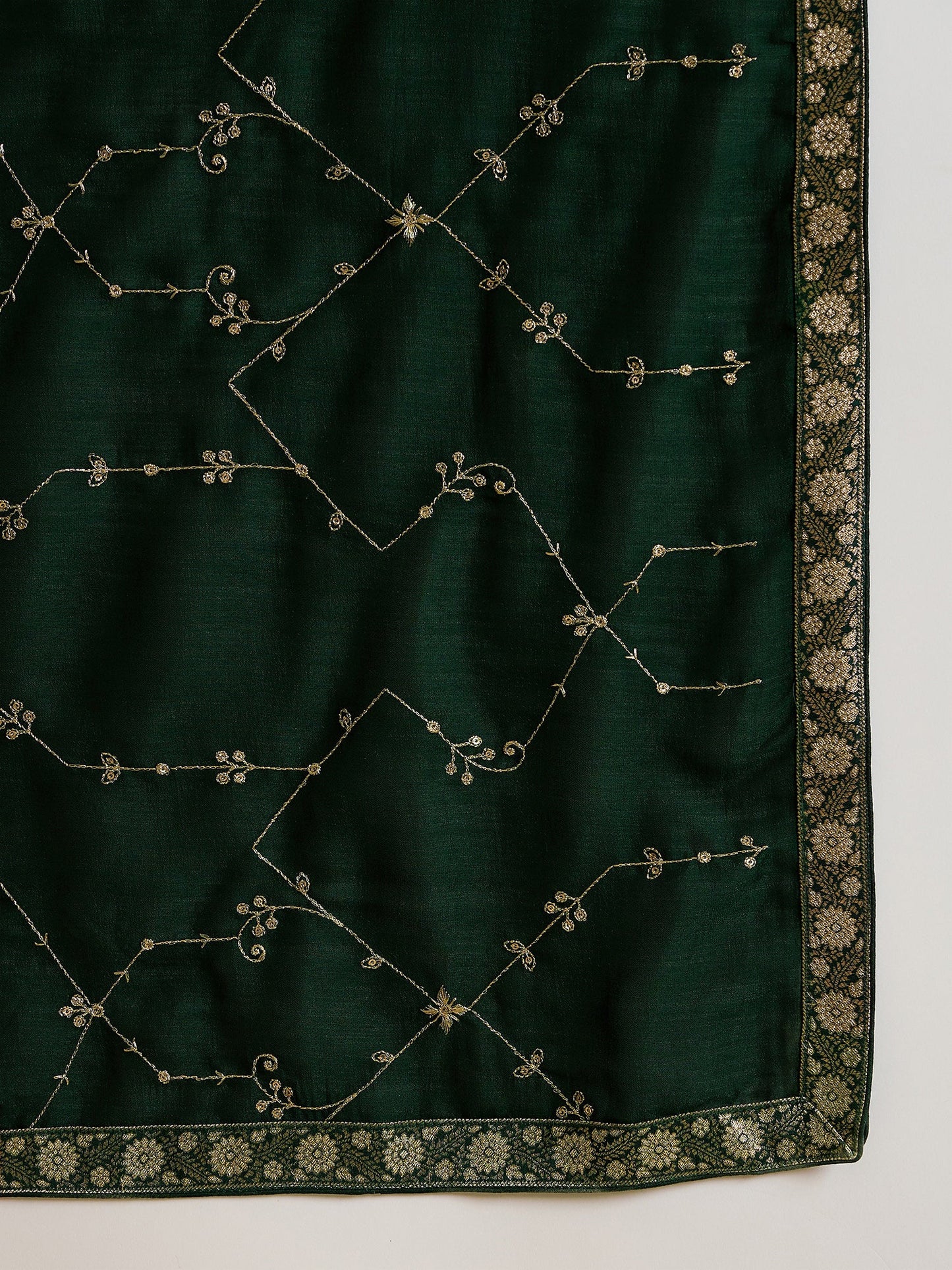 Indo Era Green Embroidered Straight Kurta Trousers With Dupatta set